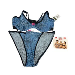 Parade Womens Bra And Underwear Set XL Blue Leopard Breathable Comfy Stretch
